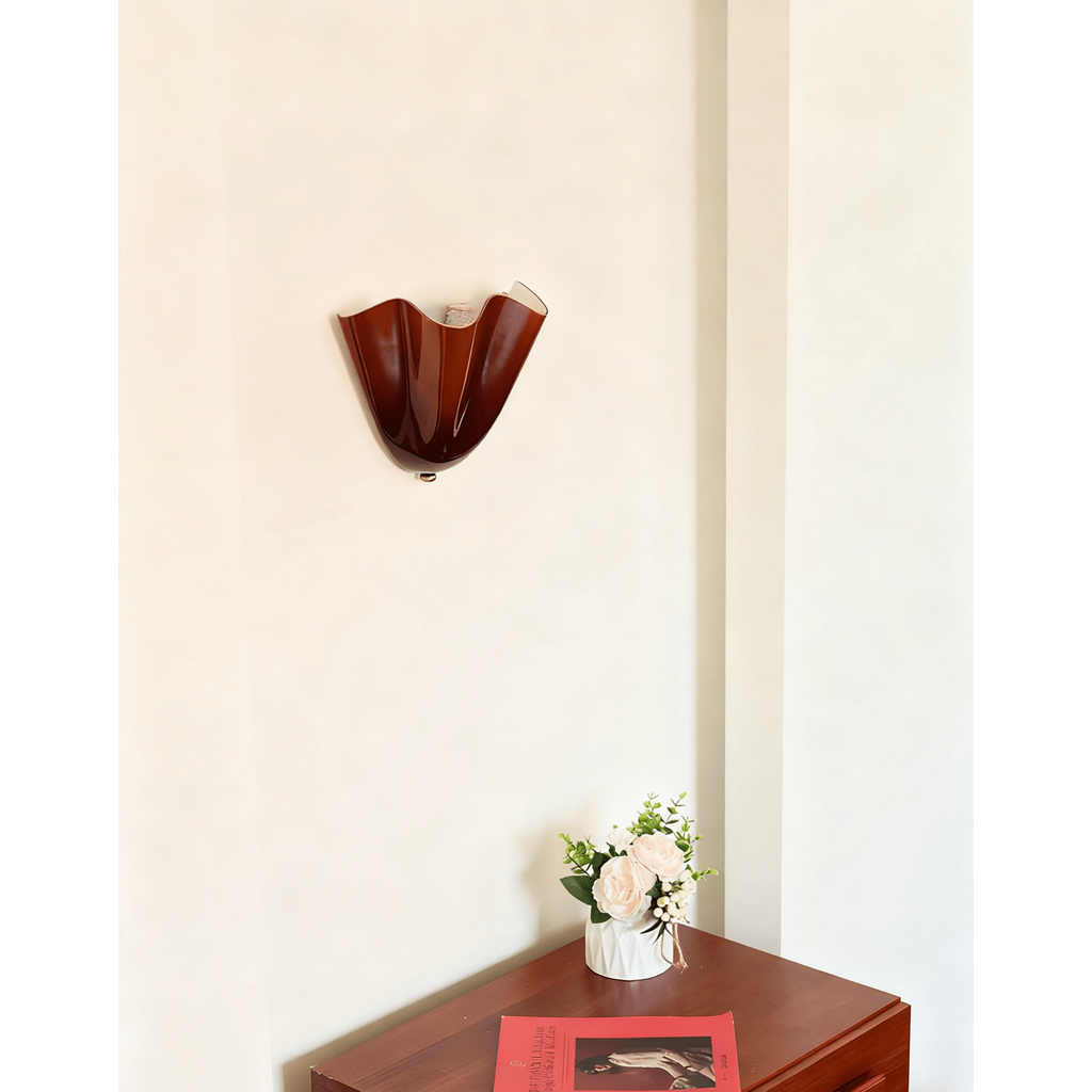 Wall Sconce Lighting with Wavy Glass Handkerchief Shade and Brass Finial