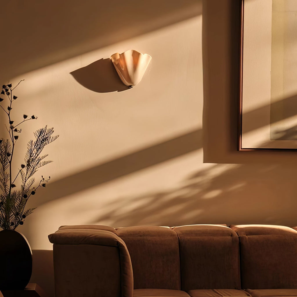 Wall Sconce Lighting with Wavy Glass Handkerchief Shade and Brass Finial