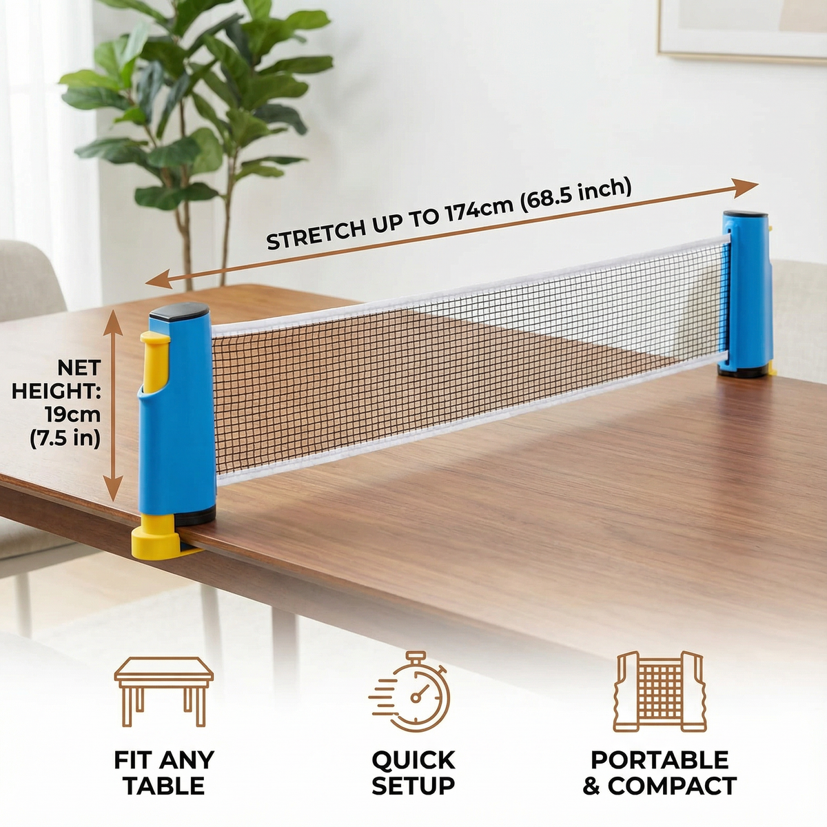 Adjustable Retractable Table Tennis Net That Clips onto Round, Square or Small Tables