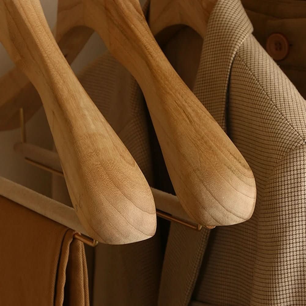 Wooden Clothes Hangers with Bar and Adjustable Clips for Suits and Coats