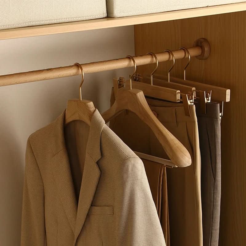 Wooden Clothes Hangers with Bar and Adjustable Clips for Suits and Coats