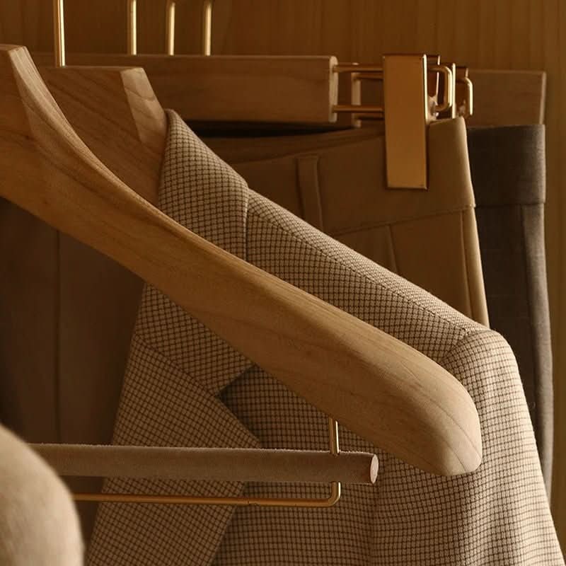 Wooden Clothes Hangers with Bar and Adjustable Clips for Suits and Coats