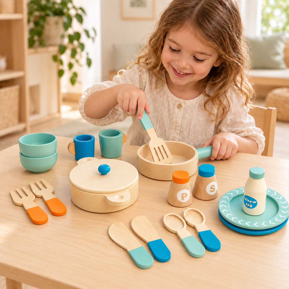 Wooden Cooking Set with Play Food
