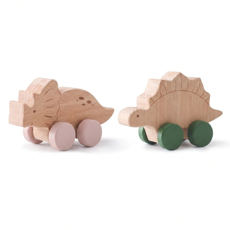 Wooden Dinosaur Push-Along Cars - Set of 4